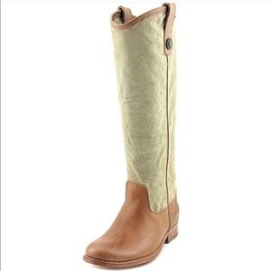 FRYE Melissa Button Boots 8 1/2 Canvas & Leather